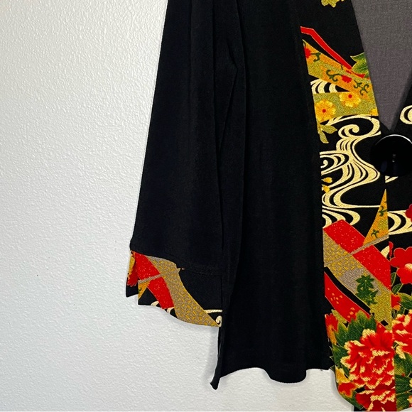 Soft Surroundings Floral Trim Border Cardigan Button Medium Black 3/4 Sleeve - Picture 4 of 8